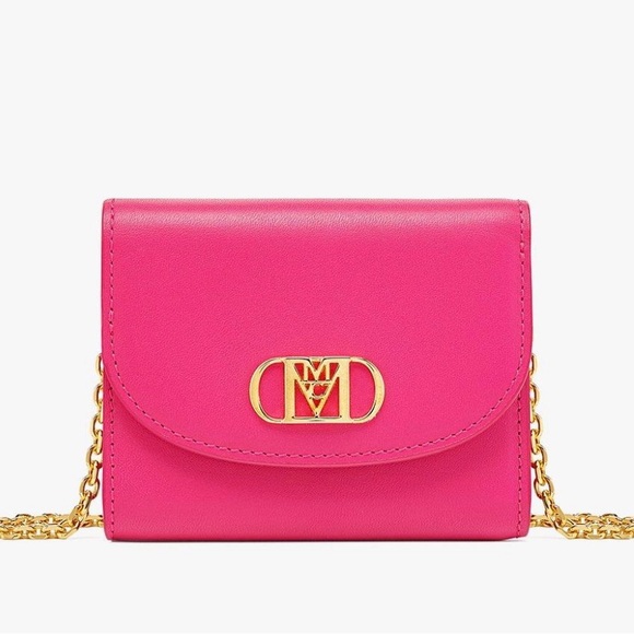 NWT MCM MINI MODE TRAVIA TRIFOLD CHAIN WALLET PINK - Picture 1 of 10
